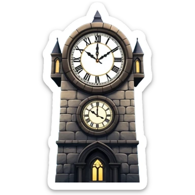 tower with giant circular clock face, hands glowing at midnight
 sticker