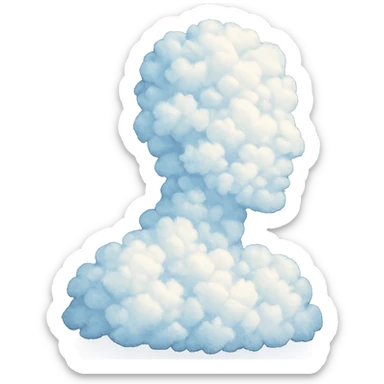 a person from shoulders up composed of many small clouds, bright and recognizable, no text sticker