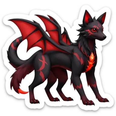 Dusky Soot-Black and Crimson-Gleaming Ember-Veined Gothic Draconic Houndour-Umbreon-Zoroark-hybrid creature (full body) sticker