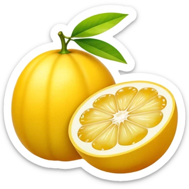 A halved yuzu fruit, in Apple iPhone emoji style. Bright yellow skin with subtle texture, juicy interior visible, vibrant colors, smooth gradients, glossy highlights, clean simple shapes, no outlines, slight 3D depth.
 sticker