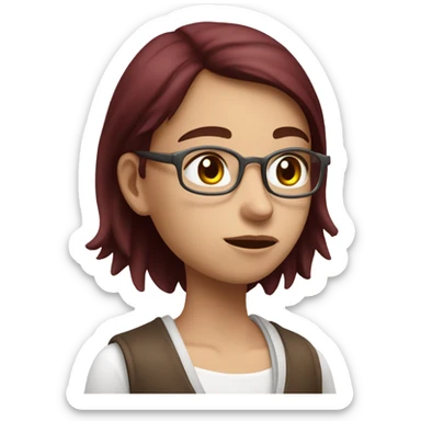 Student with brown hair with highlights in burgundi cardigan and white tank top thinking about maths exam   sticker