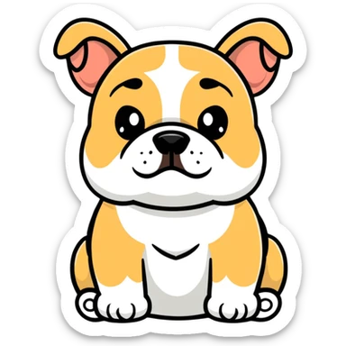 super cute bulldog sitting, front facing sticker