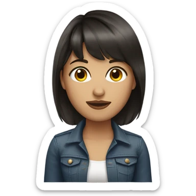 Beautiful woman. Dark brown hair. Salt and pepper.  Bangs.  sticker