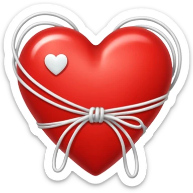 Red heart with white silk strings wrapped around it sticker