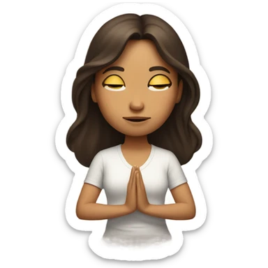 Brunette girl with beautiful hair meditating, white sticker