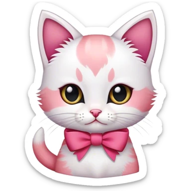 Mały biało rudo czarny kotek z różową kokardką  sticker