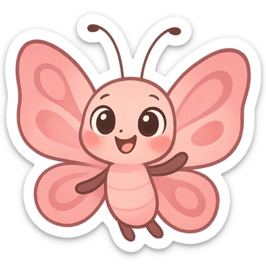 a cute pink butterfly, original design, big eyes, blushing cheeks, joyful sticker