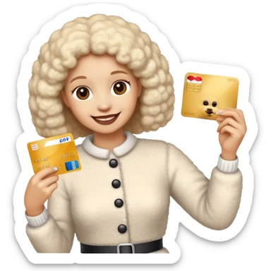 happy emoji with credit card in one hand and a poodle of flour next to him sticker