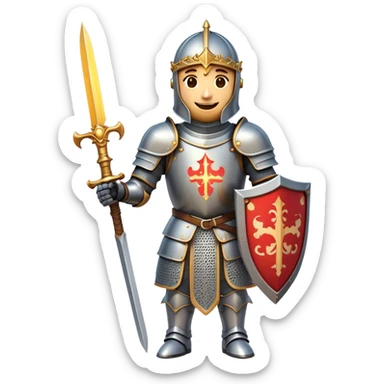Clash of Clans aesthetic Cheerful Knight Portrait Emoji, With a radiant smile and an upright, confident stance, featuring an elegantly armored figure with intricate detailing and shining accents, his face in a natural skin tone, Simplified yet expressive features, highly detailed, glowing with a soft, luminous aura, high shine, upbeat and noble, stylized with an air of classic medieval heroism, soft glowing outline, capturing the essence of a cheerful knight ready to embark on legendary adventures! sticker