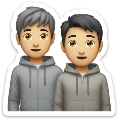 asian boy in grey hoodie talking with friend sticker