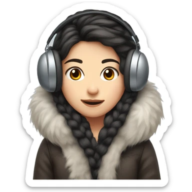 Winter girl long dark hair fluffy earmuffs  sticker