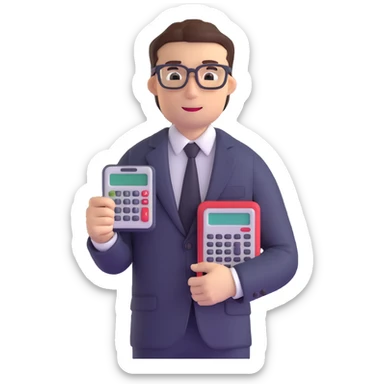 male accountant in business suit with glasses and calculator sticker