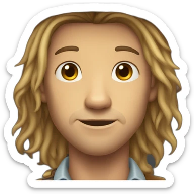 Cow boy with long hair and scars and a bair sticker