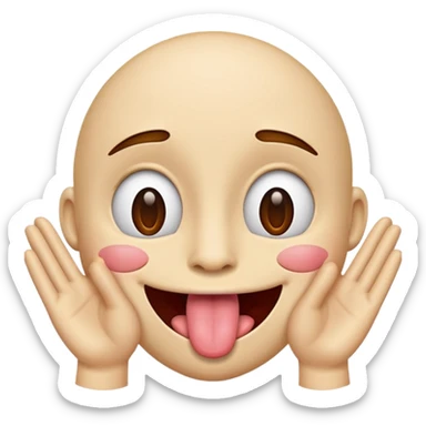 happy face with tongue out, hands sideways on both sides of the face sticker