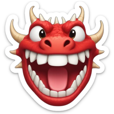 Crazy funny red dragon head with human white teeth and beautiful smile sticker
