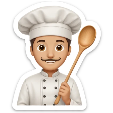 happy chef with chef hat holding a wooden spoon sticker