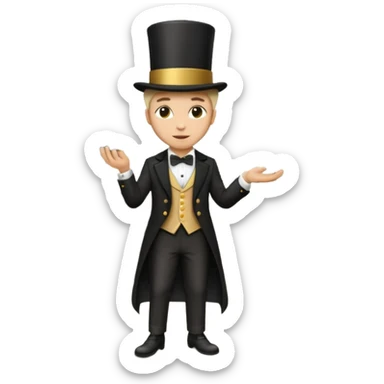 Magician with top hat,Street Performers,background street setup, with coins box, foot path. sticker