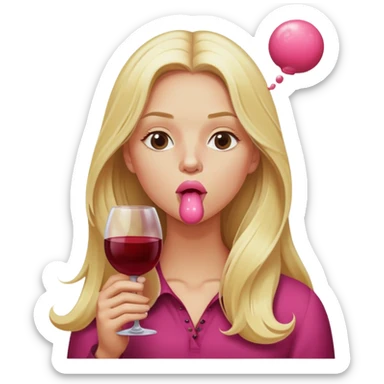 Long Blonde blowing bubblegum wine sticker