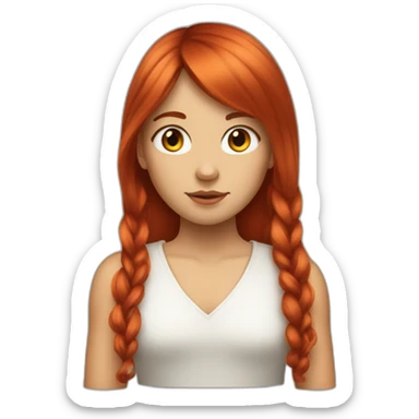 Girl with long red hair and bang and white ouchanka sticker