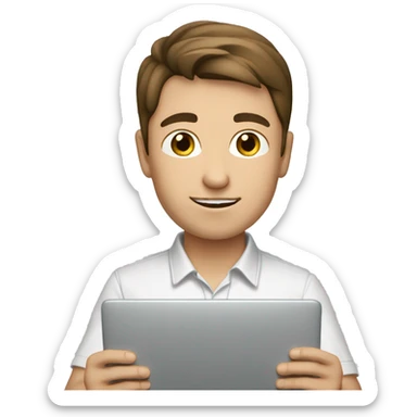 caucassian young man with short brown hair working on laptop sticker