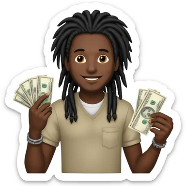A smile man face with a black dreadlocks and dollars sticker