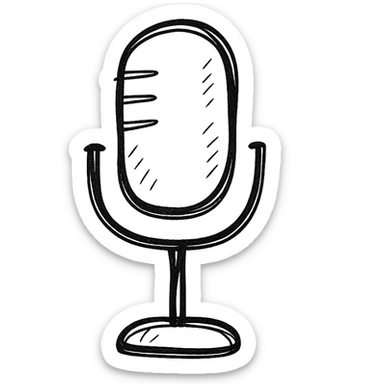 Microphone for sound recording icon, hand drawn, black outlines, no fill, simple and clean, front view sticker