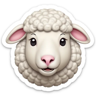 Cinematic Comical Sheep Portrait Emoji, Head tilted dramatically with an exaggeratedly amused expression, featuring a strikingly fluffy white fleece with a quirky pattern and wide, expressive eyes filled with playful disbelief, Simplified yet hilariously expressive features, highly detailed, glowing with a slightly sassy glow, high shine, dramatic yet playful, stylized with an air of cheeky mischief, bright and endearing, soft glowing outline, capturing the essence of a spirited and over-the-top sheep, so meme-worthy it feels like it could baa its way into internet fame instantly! sticker