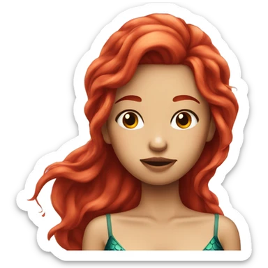 Beautiful girl looks like mermaid with red hair she is unhappy face sticker