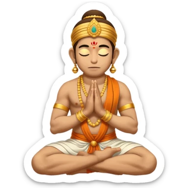 Hanuman ji seated and praying with close eyes with golden mukut and only in dhoti no upper wearings sticker