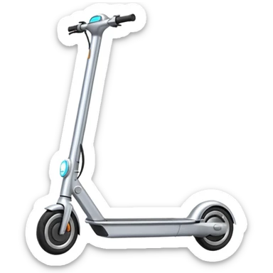 A futuristic electric scooter emoji made of silver chrome, sleek minimal frame, smooth metallic surface, subtle reflections, modern urban design, iOS emoji style, centered, clean white background sticker