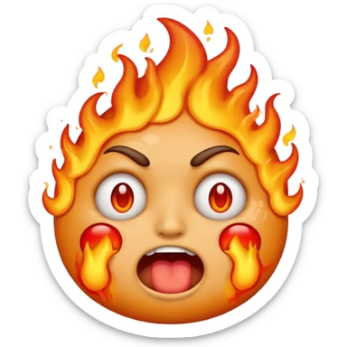 i want emoji face not with burning hair but with burning eyes and also the emoji should look like it is vomiting sticker