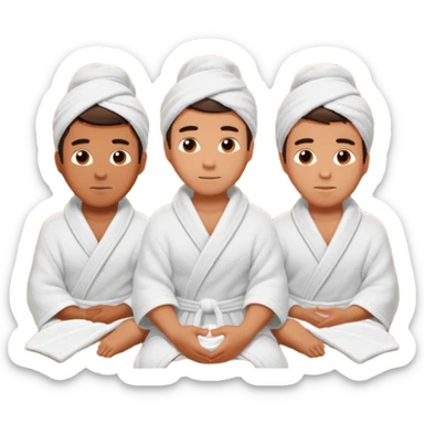 three young men turned in towels sit in the hot sauna sticker