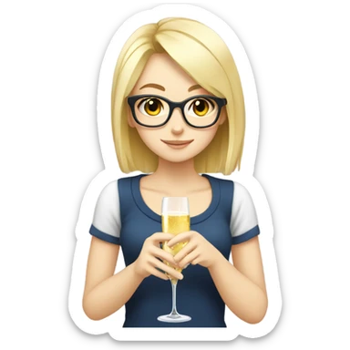 Anime Blond girl wearing glasses drinking champagne  sticker