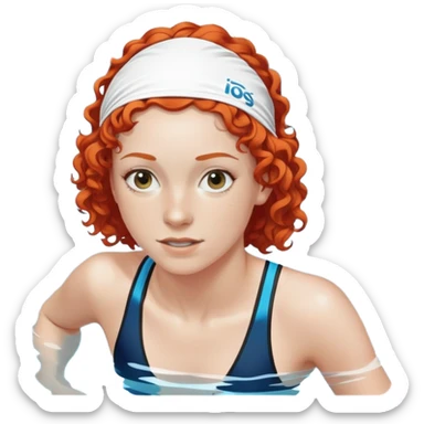 thin 18-year-old white female athlete swimmer with curly red hair about to enter a pool sticker