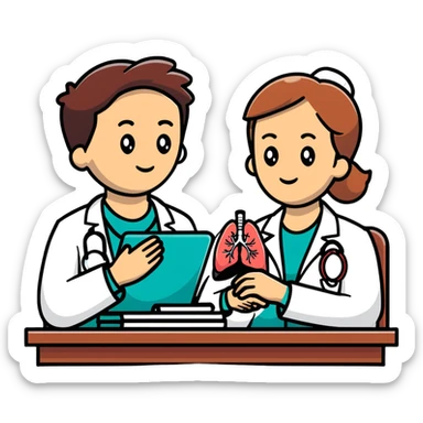 Doctor listening to patient's lungs with stethoscope, cancer screening examination in medical office sticker