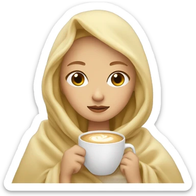 girl with blonde hair inside a blanket sipping coffee eyes closed sticker