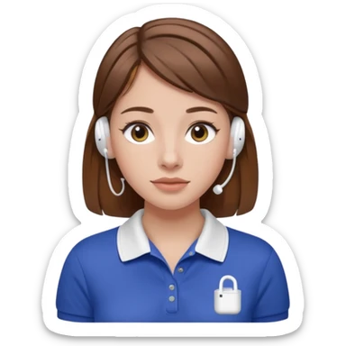 Girl with brown hair with airpods wearing a wegmans polo sticker