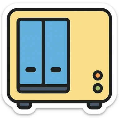 Make the NAS device even more generic, avoid any Synology-like features, emphasize a neutral, brandless look, simple front view, clean and minimal design with no branding or distinctive features. sticker