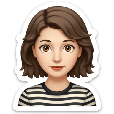 fair-skinned caucasian woman, 40s, chin-length rather wavy/unruly brown-ish hair with some white stripes (wolf haircut), hazel eyes. no glasses sticker