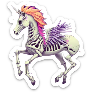 Neon Zombie Pegasus unicorn skeleton psychedelic flowers floral groovy art neon rave raving sticker