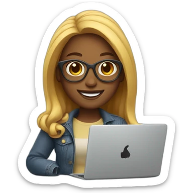 memoji of a cool woman smiling and has a laptop sticker