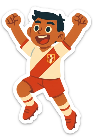 young Peruvian soccer player in Peru uniform celebrating, vibrant and modern style sticker