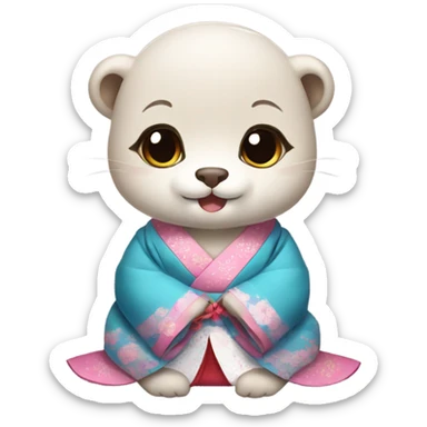 a baby otter face wearing traditional korean hanbok sticker