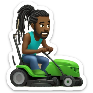 Black man with dreads in ponytail is mowing  lawn sticker