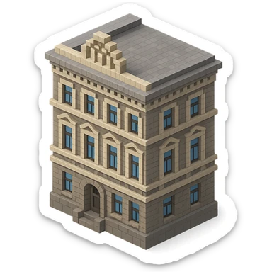 old Saint Petersburg building in voxel style, gray-brown tones, classic ornate facade, isometric view sticker