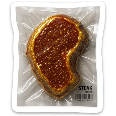 steak with gold sparkles and highlights, shiny and inflated sticker