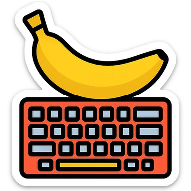 banana with T90 keyboard, minimal flat icon style sticker