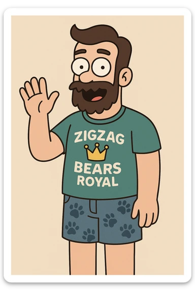 A man zigzag bears Royal t-shirt blue dogs paw jeans 🩳 a hand say hello sticker