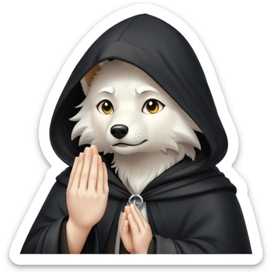 white wolf praying with black hooded cloak sticker
