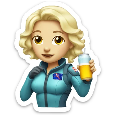 Blonde female Space cadet drinking a cooler  sticker
